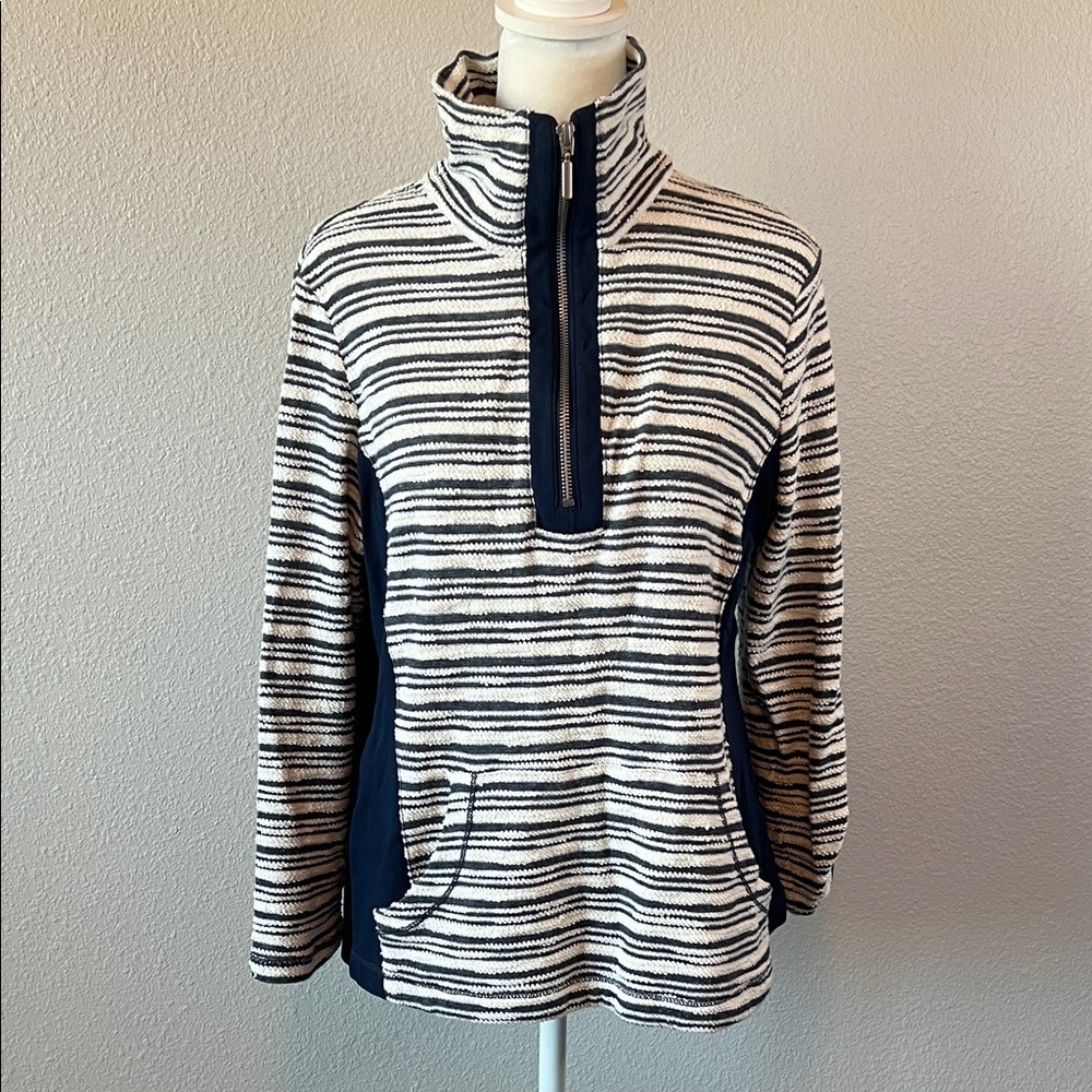 Ruby Rd Textured Striped Quarter Zip Blue Size Medium